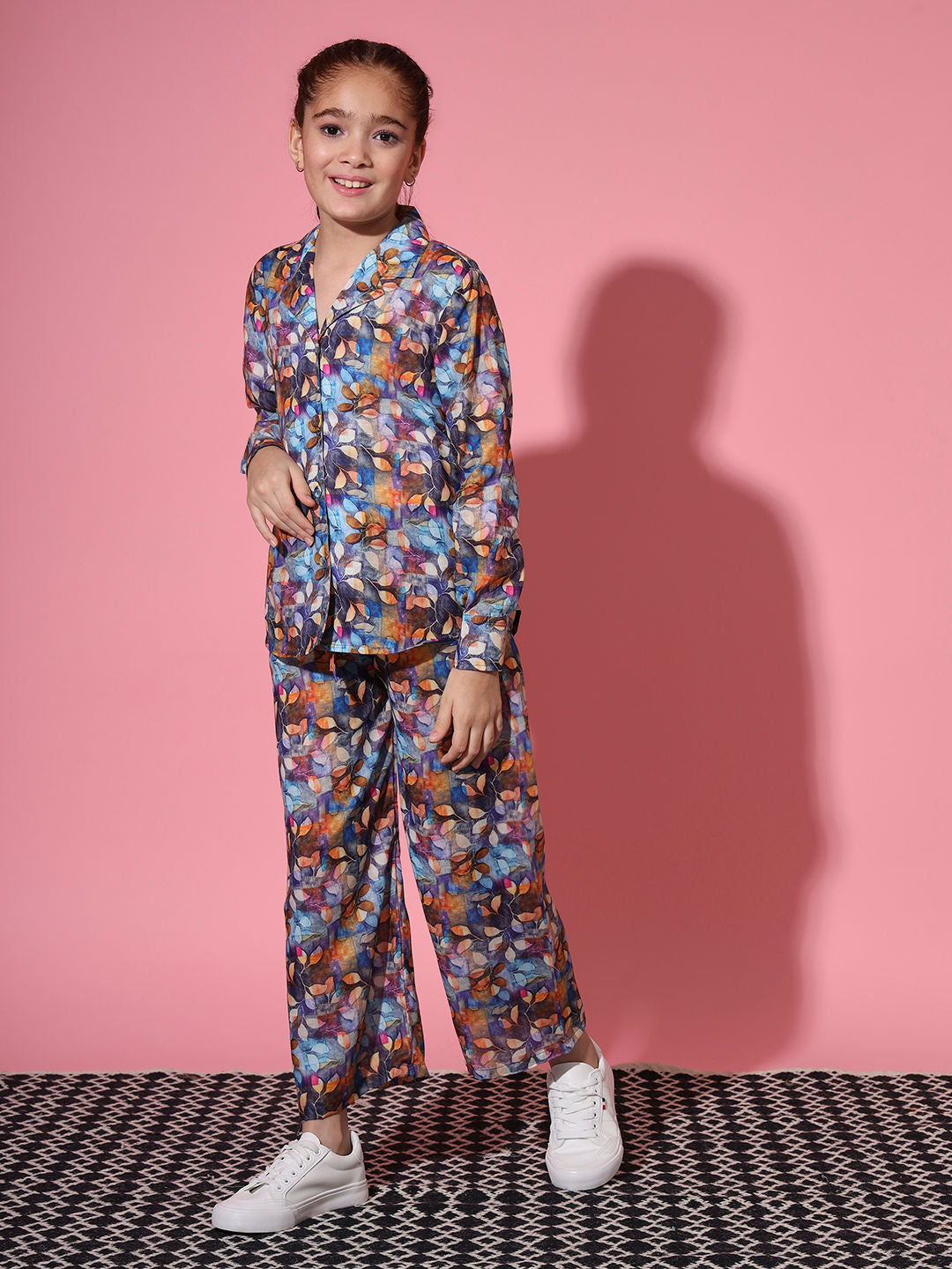 Shirt Style Cotton Fabric Blue Color Co-Ord Set