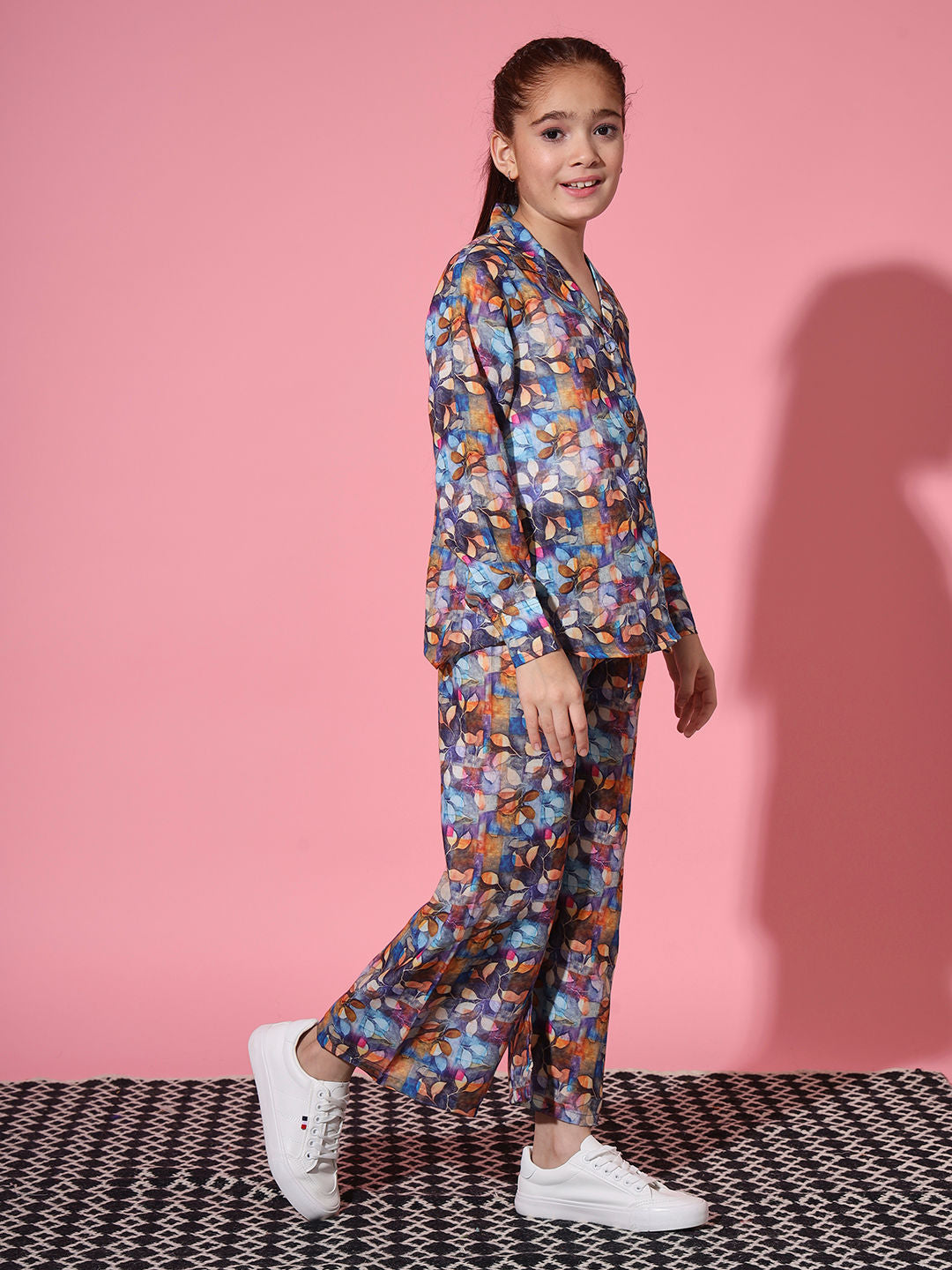 Shirt Style Cotton Fabric Blue Color Co-Ord Set