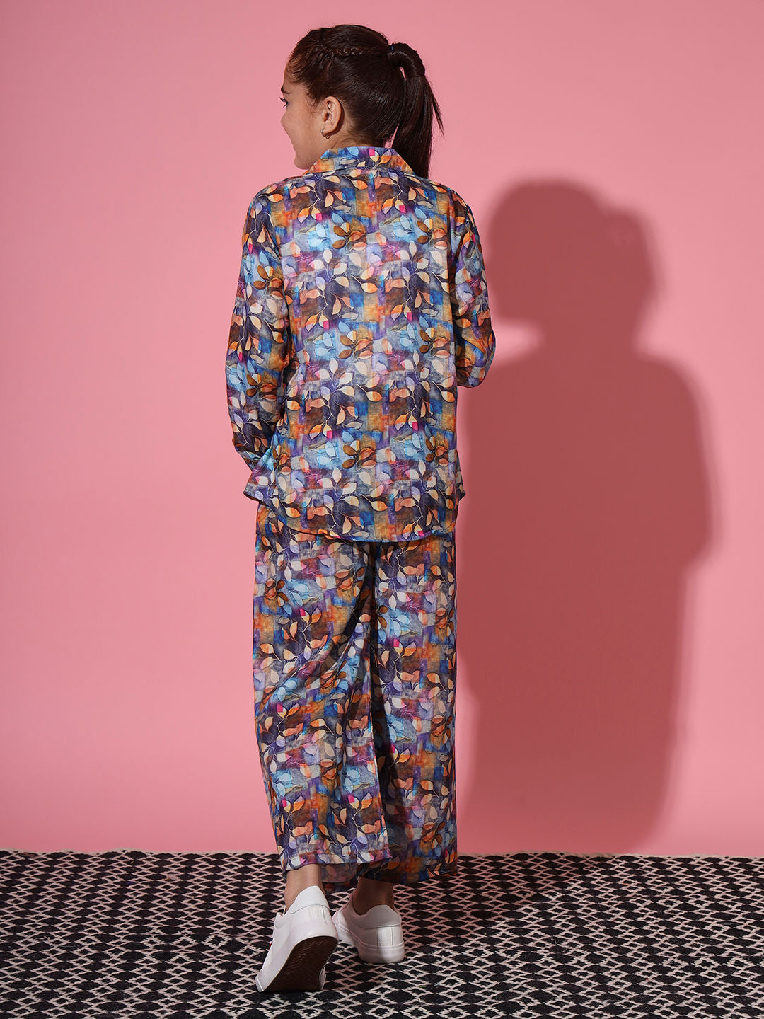 Shirt Style Cotton Fabric Blue Color Co-Ord Set