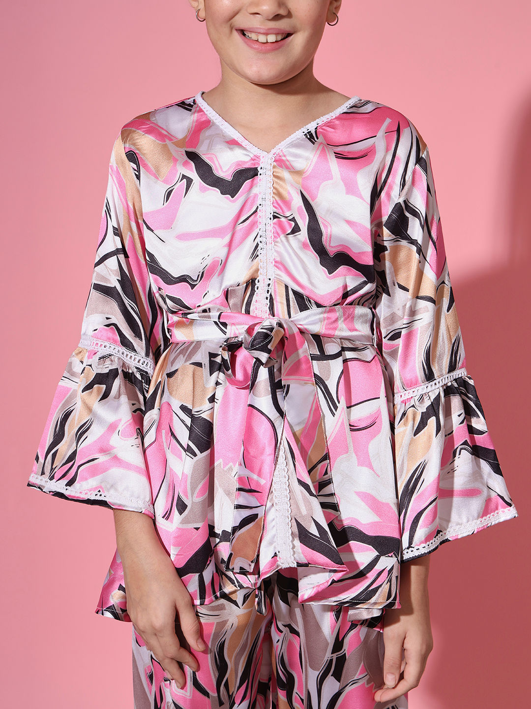 Frock Style Satin Fabric Pink Color Co-Ord Set