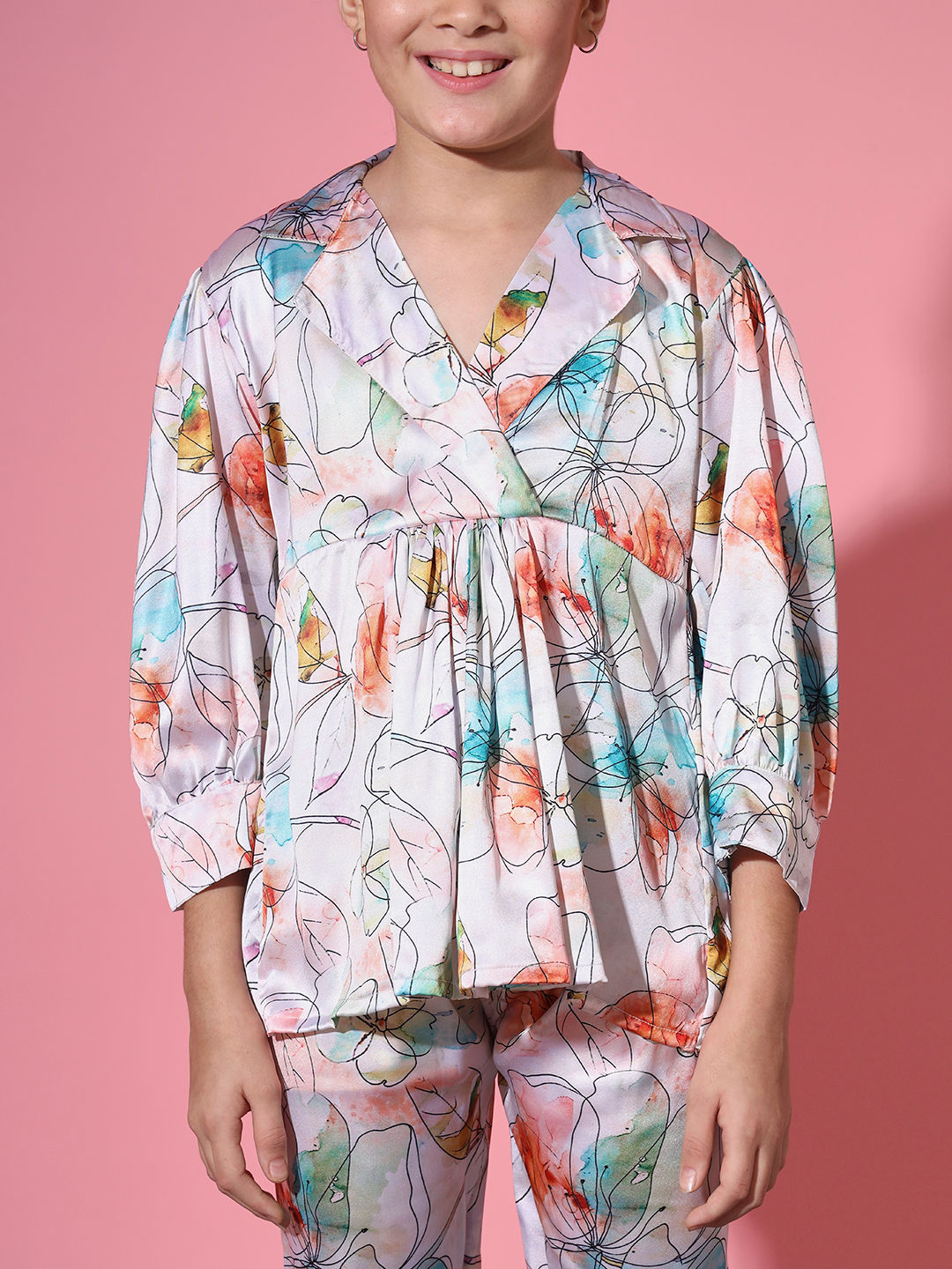 Frock Style Satin Fabric Cream Color Co-Ord Set