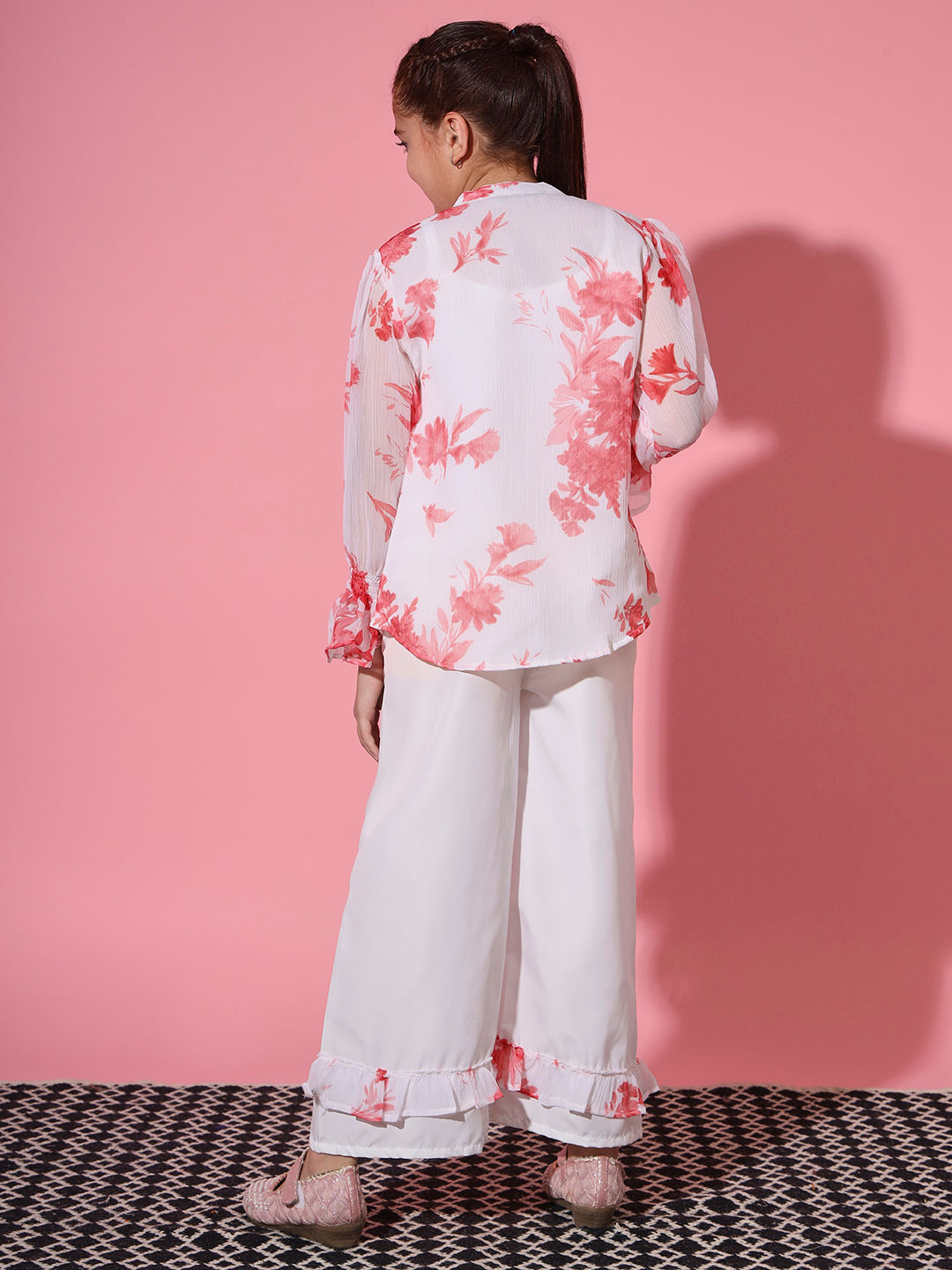 Shirt Style Georgette Fabric White Color Co-Ord Set