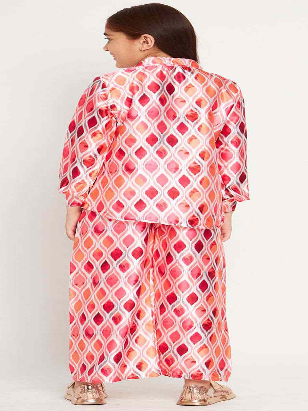 Shirts Style Satin Fabric Peach Color Co-Ord Set