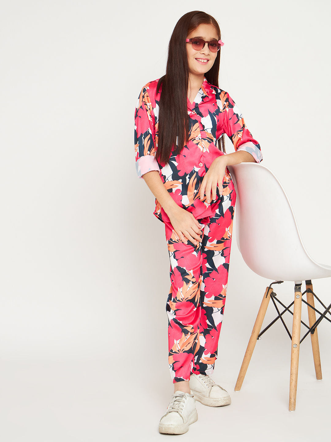 Shirts Style Satin Fabric Magenta Color Co-Ord Set