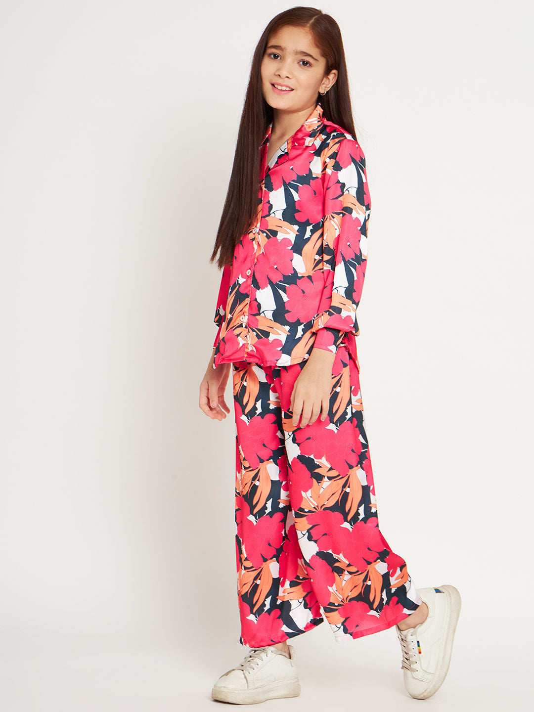 Shirts Style Satin Fabric Magenta Color Co-Ord Set