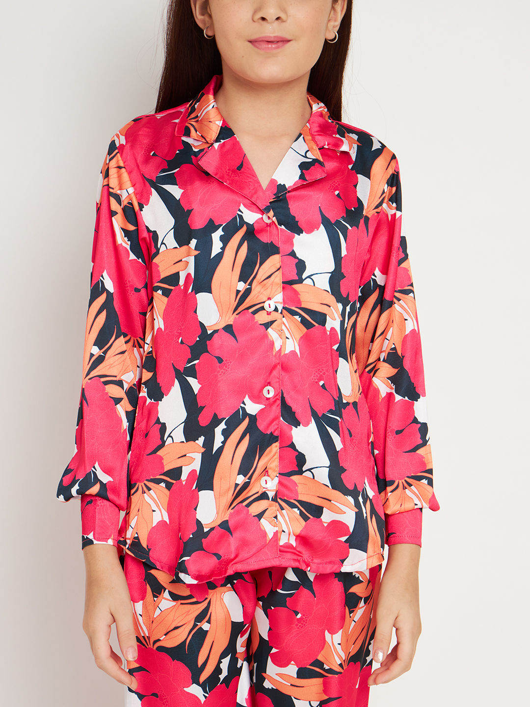 Shirts Style Satin Fabric Magenta Color Co-Ord Set
