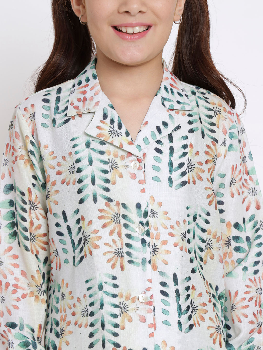 Shirts Style Cotton Fabric Green Color Co-Ord Set
