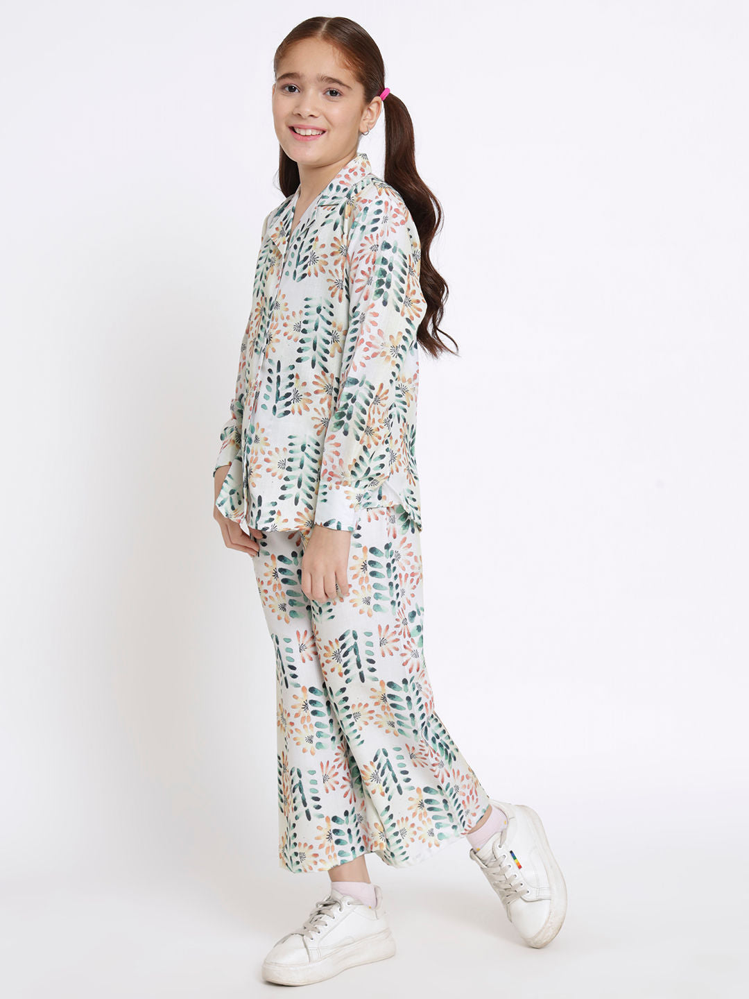 Shirts Style Cotton Fabric Green Color Co-Ord Set