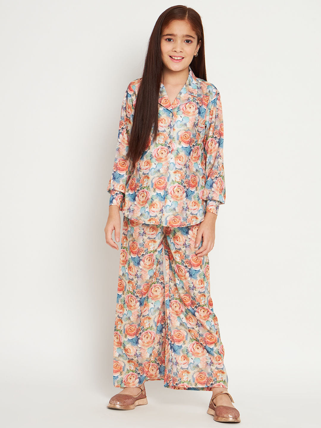 Shirts Style Cotton Fabric Peach Color Co-Ord Set