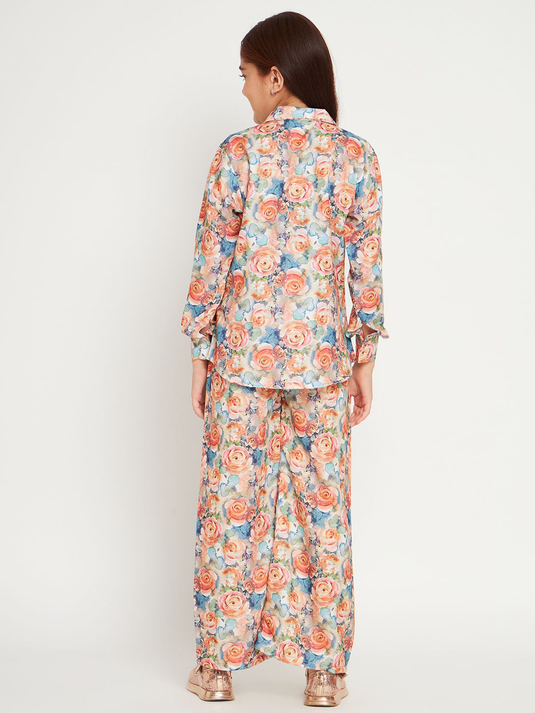 Shirts Style Cotton Fabric Peach Color Co-Ord Set