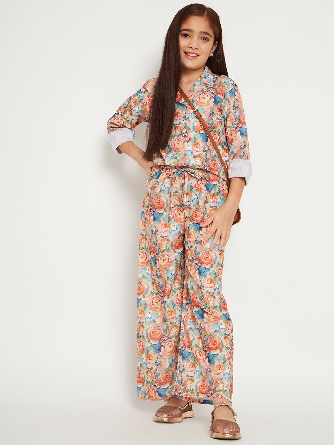 Shirts Style Cotton Fabric Peach Color Co-Ord Set