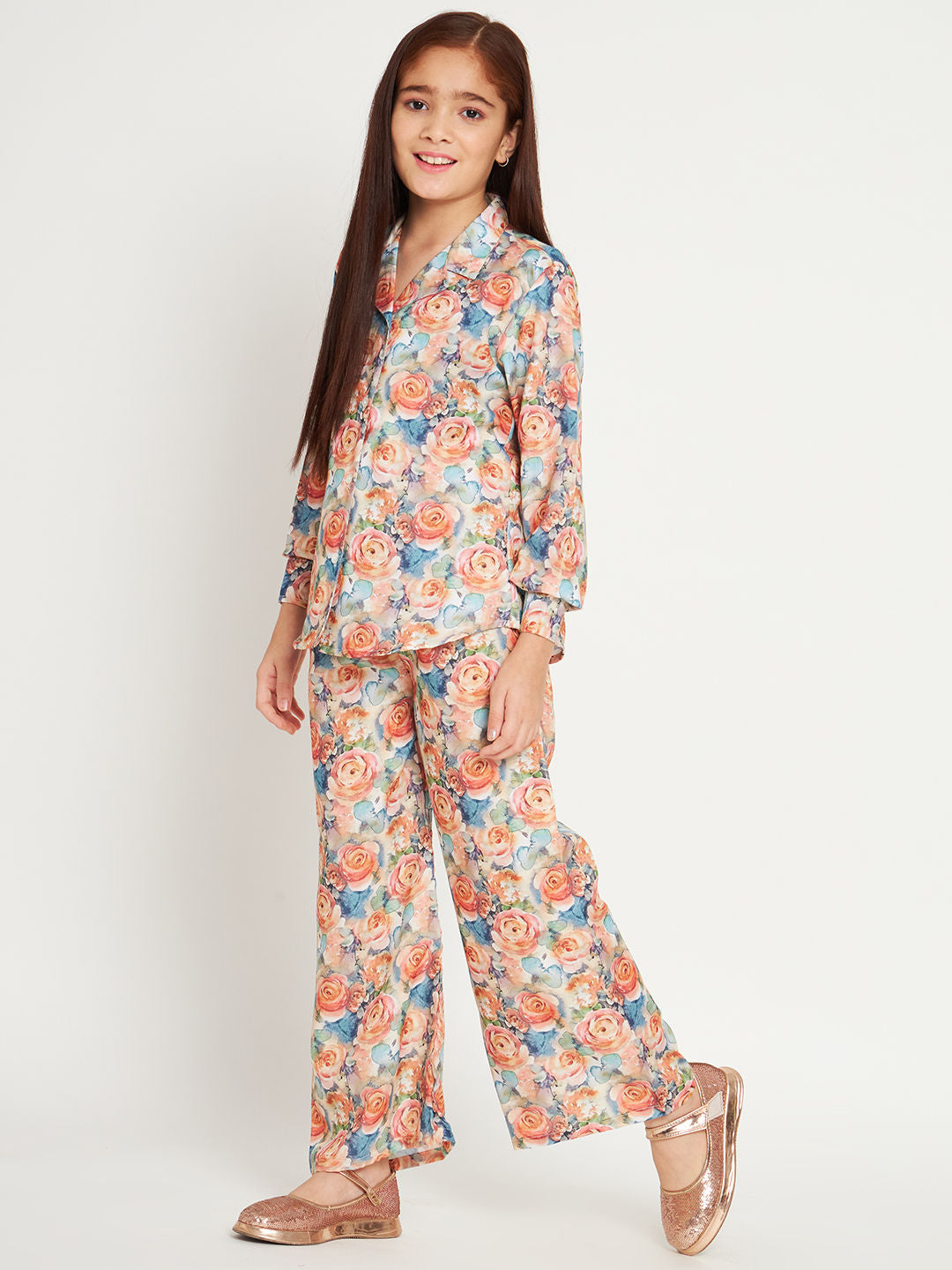 Shirts Style Cotton Fabric Peach Color Co-Ord Set