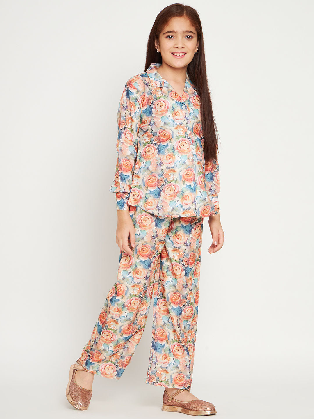 Shirts Style Cotton Fabric Peach Color Co-Ord Set