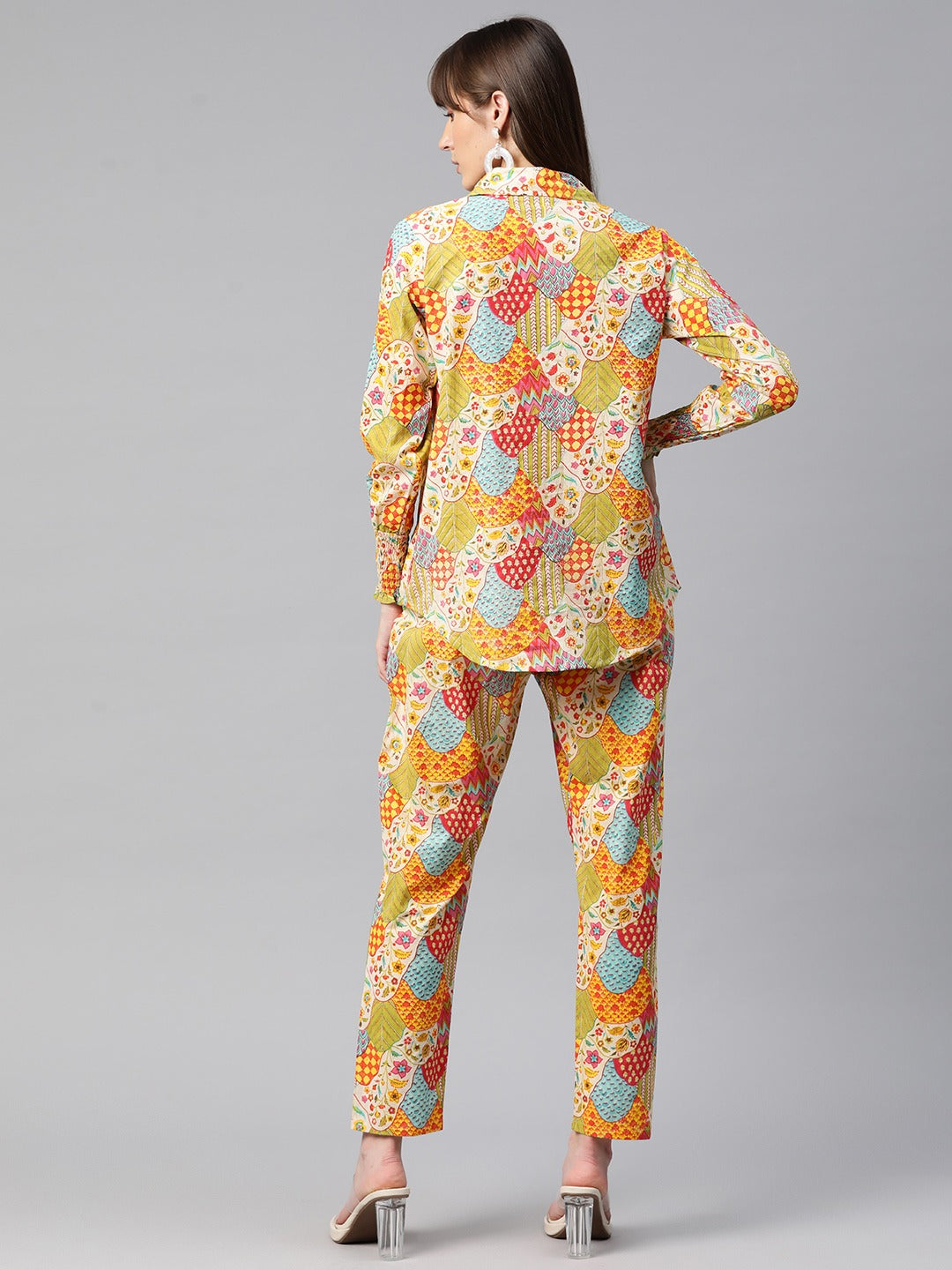 Shirt Style Cotton Fabric Green Color Co-Ord Set