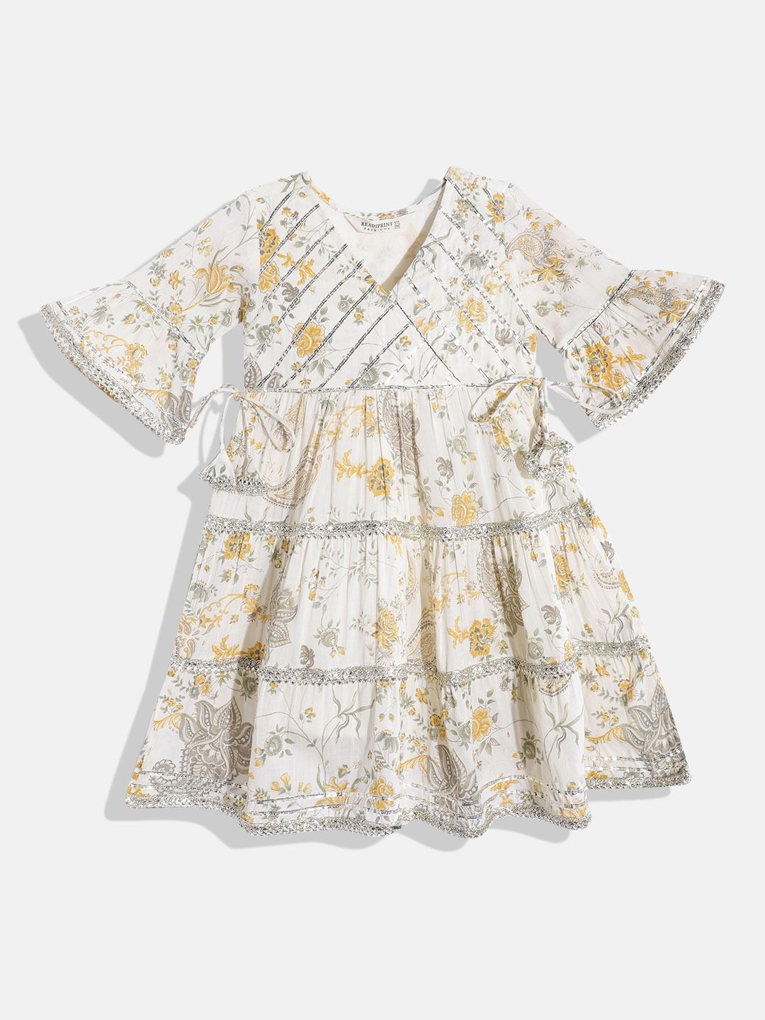 Cotton Fabric Cream Color Tiered Dress