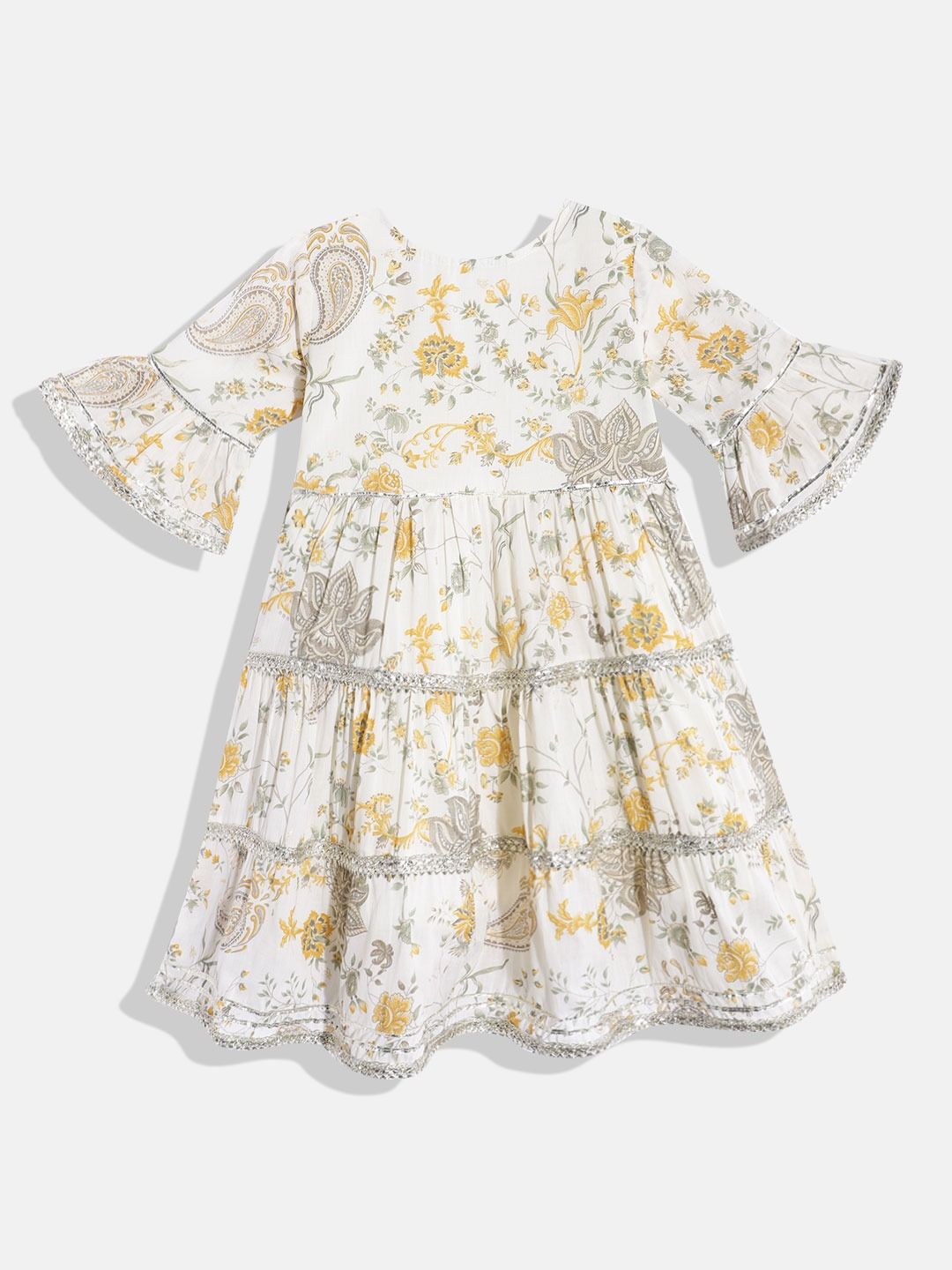 Cotton Fabric Cream Color Tiered Dress