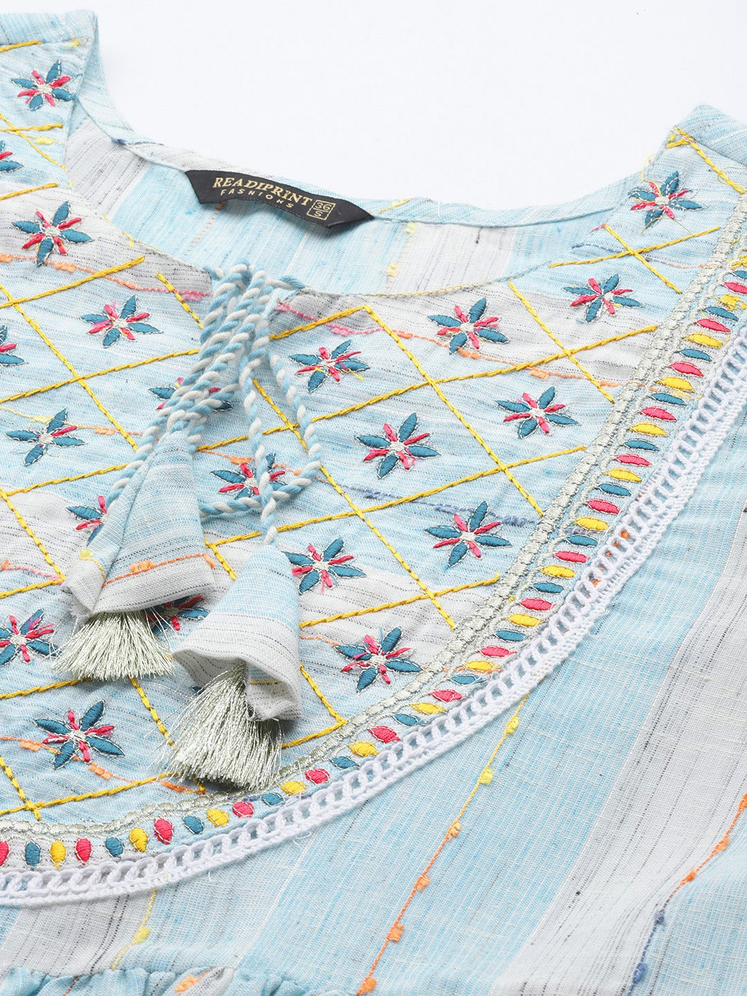 Blue Color Cotton Fabric Tiered Dress