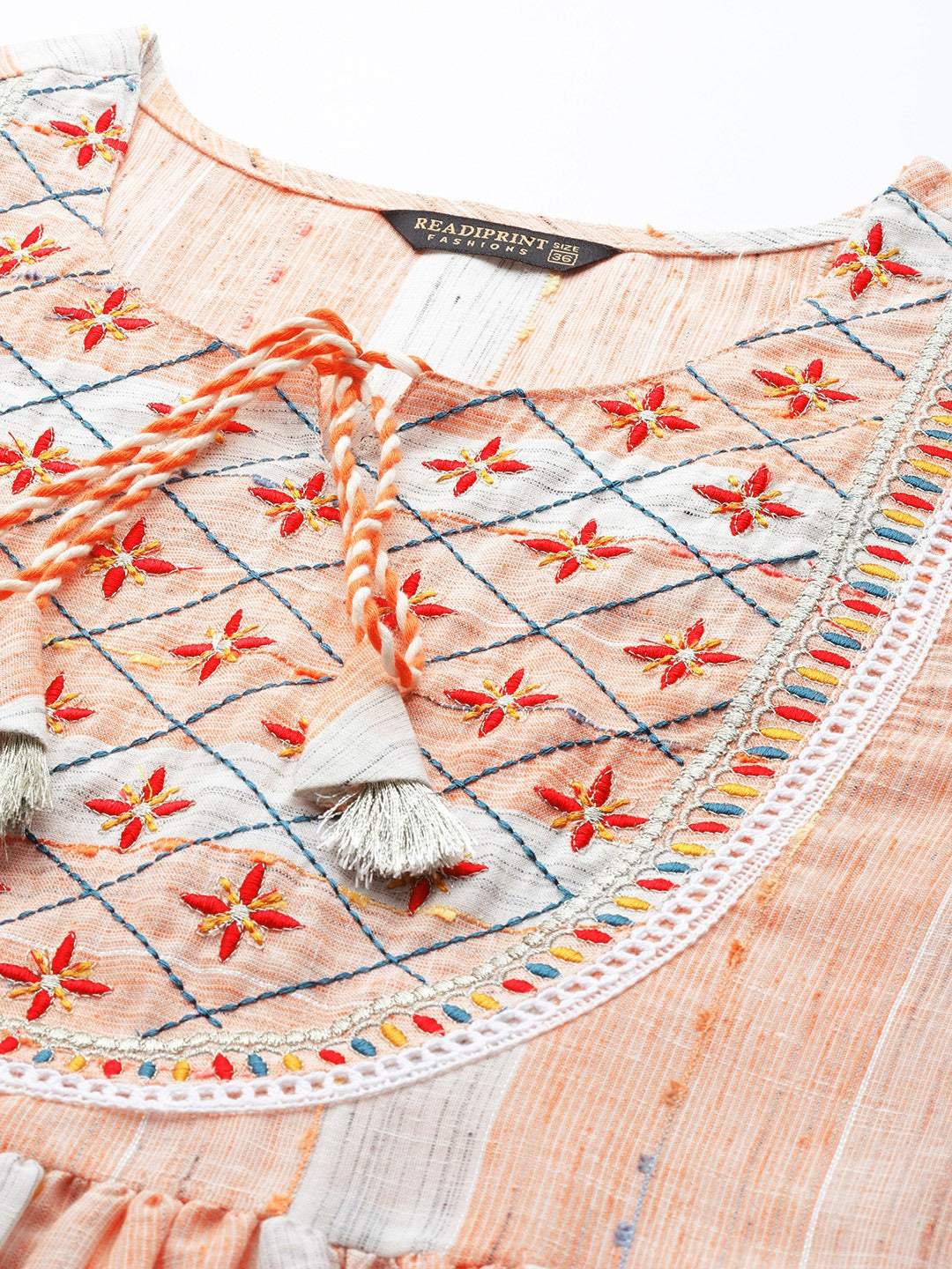 Orange Color Cotton Fabric Tiered Dress