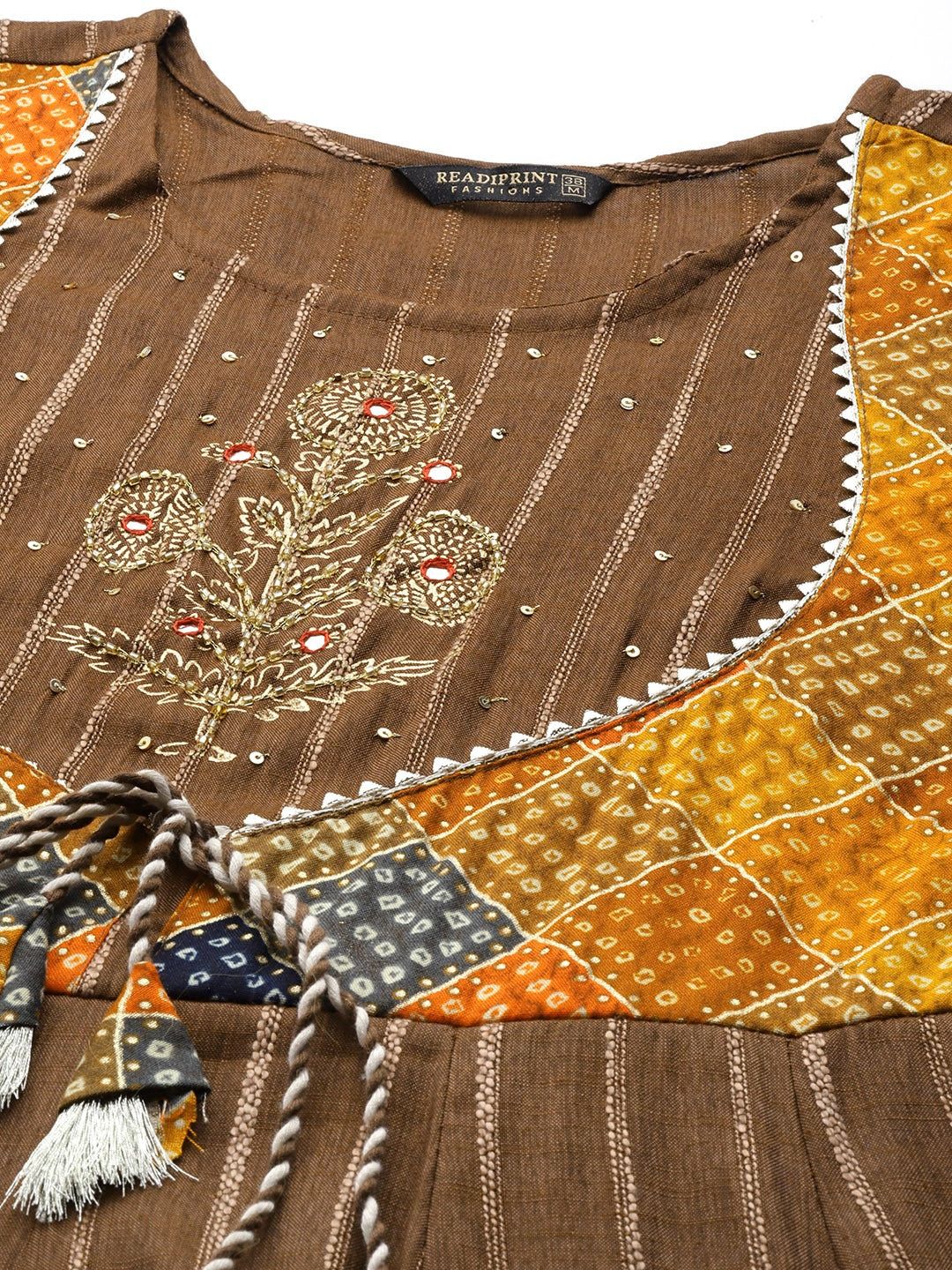 Brown Color Rayon Fabric Panelled Gown