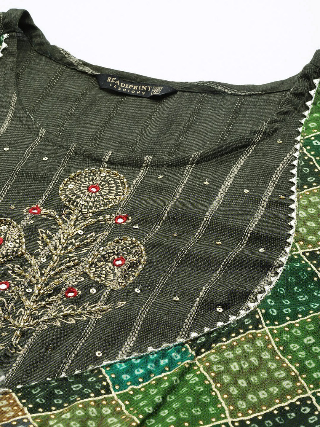 Green Color Rayon Fabric Panelled Gown