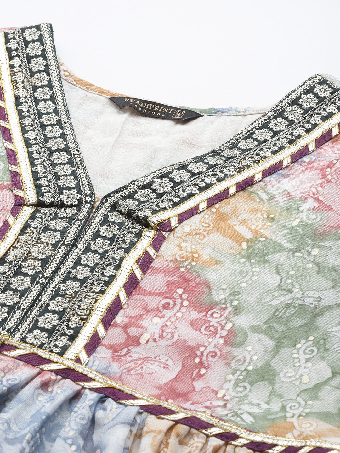 Multi Color Cotton Fabric Gown With Dupatta