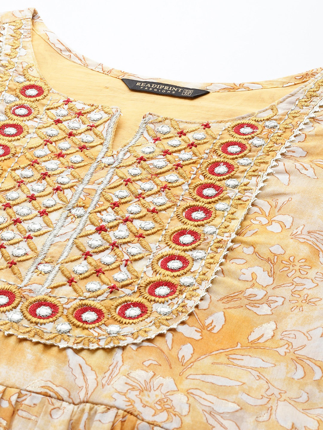 Mustard Color Cotton Fabric Tiered Gown With Dupatta