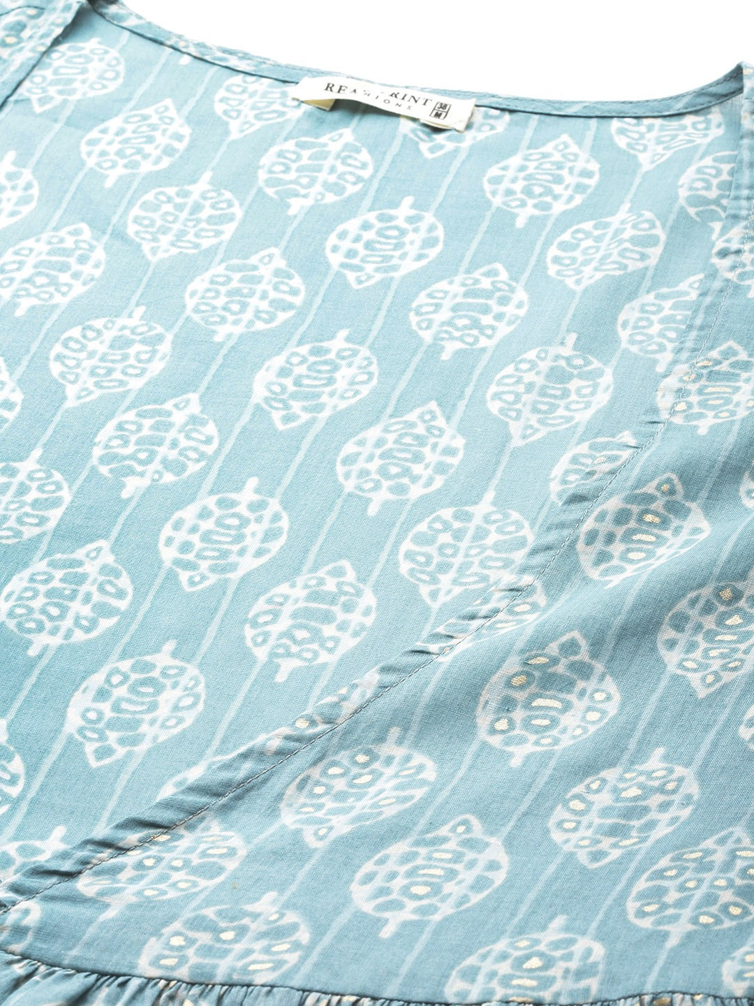 Blue Color Cotton Fabric Tiered Dress With Jacket