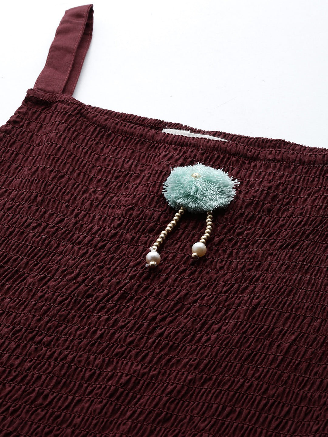 Burgundy Color Cotton Fabric Tiered Dress With Jacket