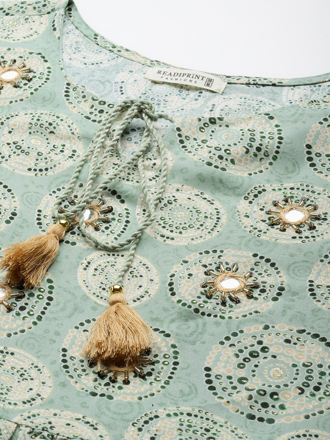 Green Color Rayon Fabric Gathered Dress