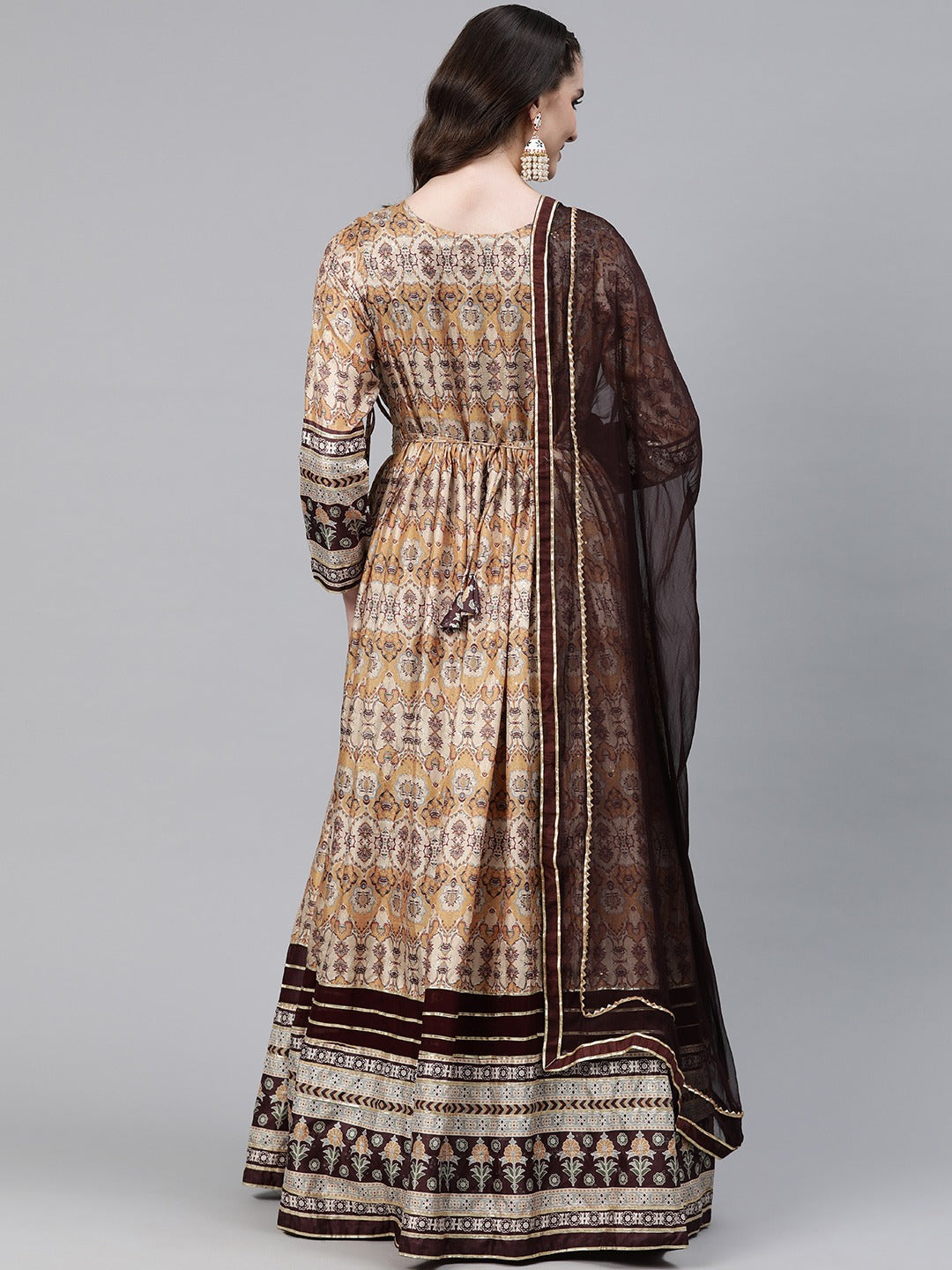 Beige Color Crepe Fabric Gown With Dupatta