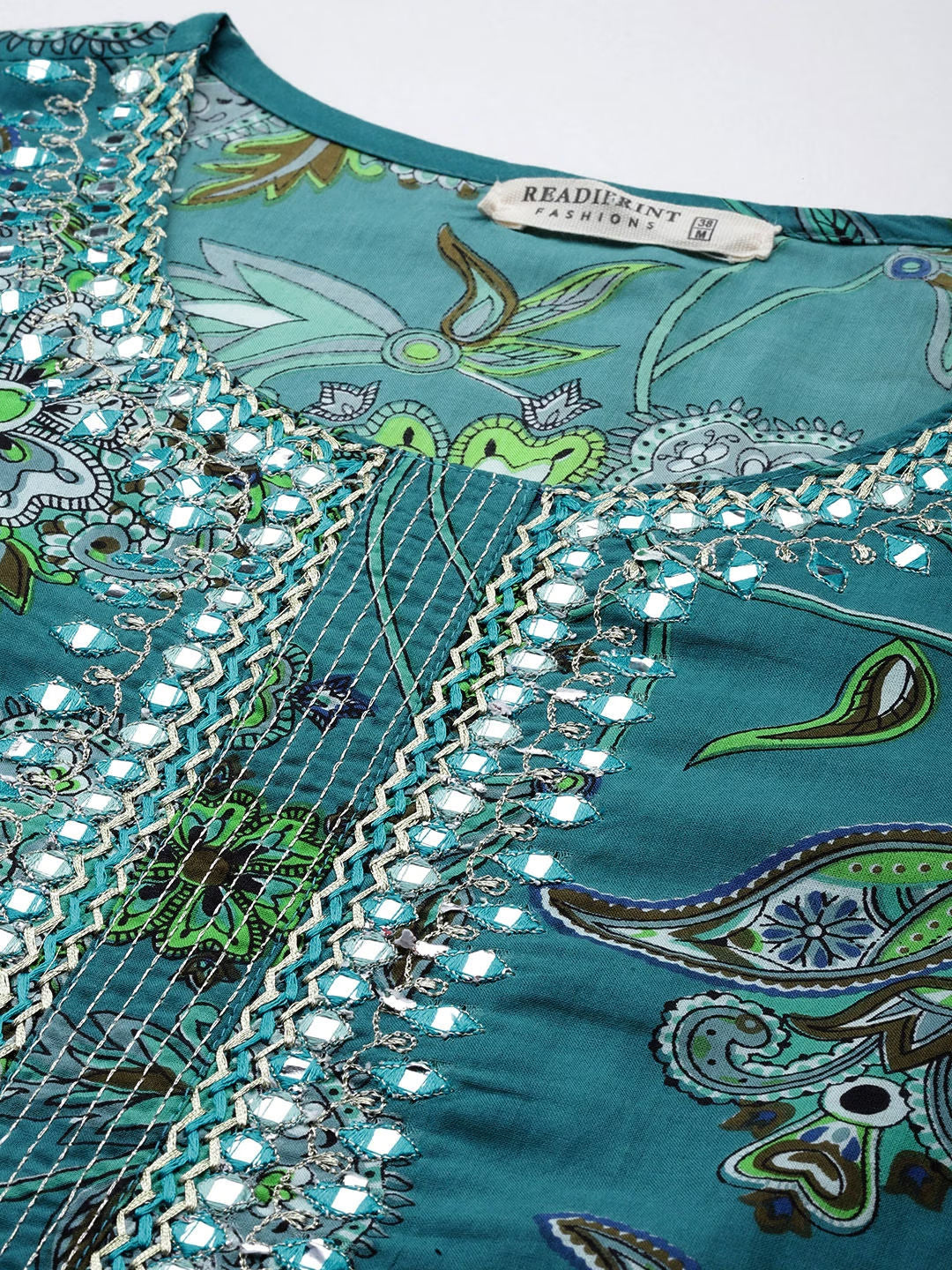 Straight Style Cotton Fabric Teal Blue Color Kurta With Bottom & Dupatta