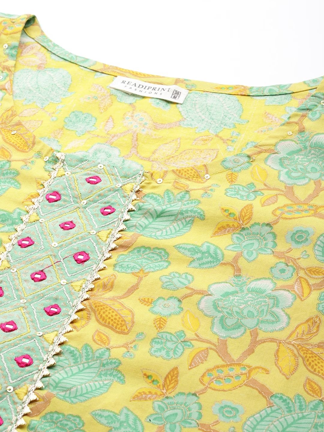 Straight Style Cotton Fabric Yellow Color Kurta With Bottom