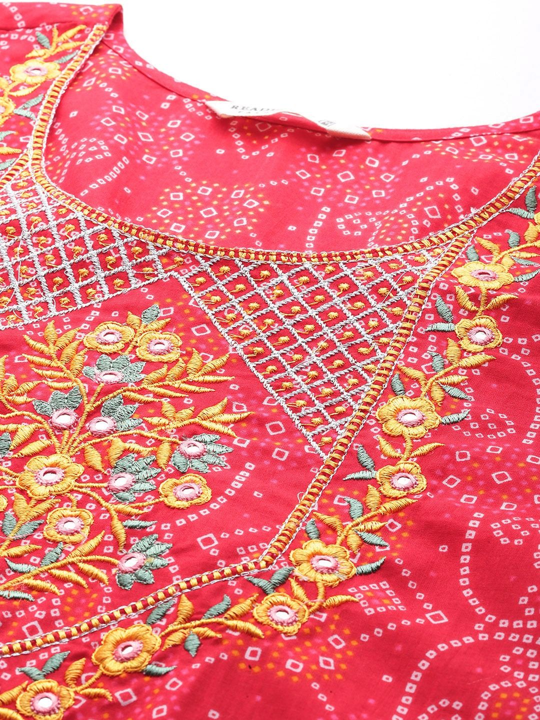 Straight Style Cotton Fabric Red Color Kurta With Bottom