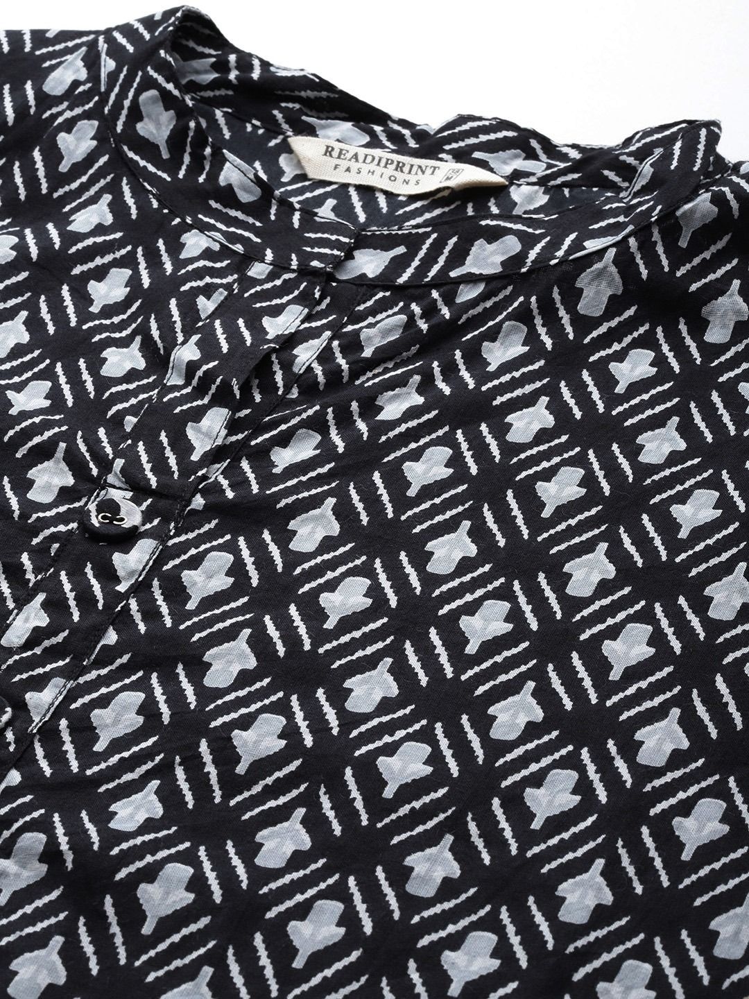 Straight Style Cotton Fabric Black Color Kurta With Bottom & Dupatta