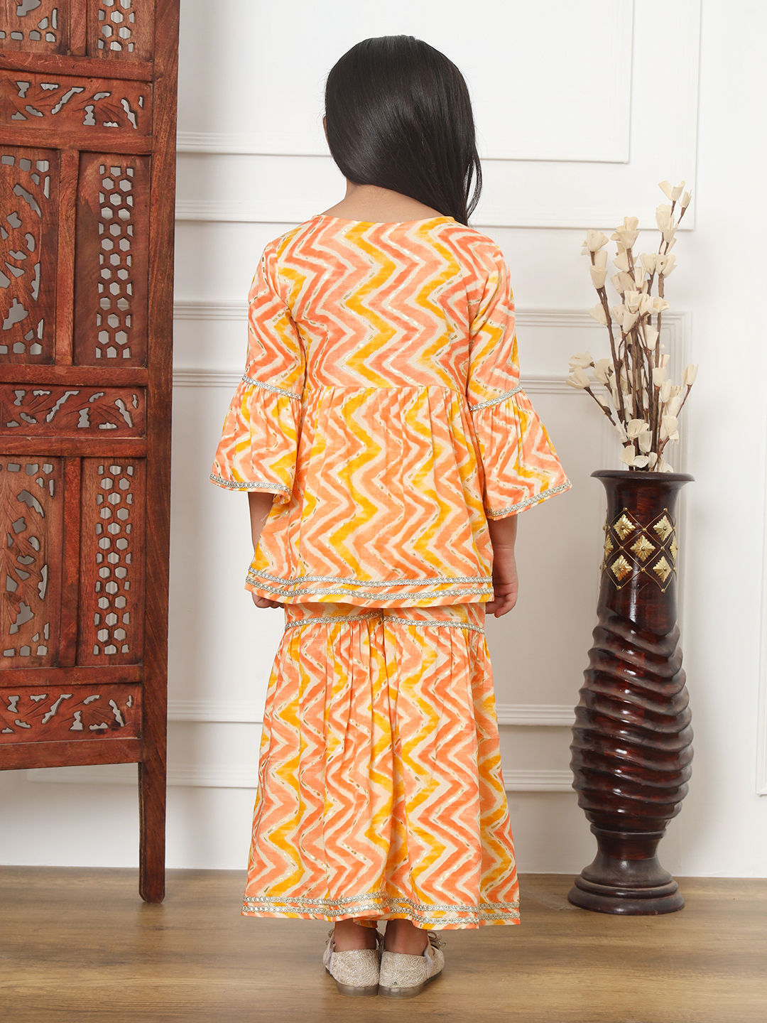 Frock Style Rayon Fabric Orange Color Kurti And Sharara
