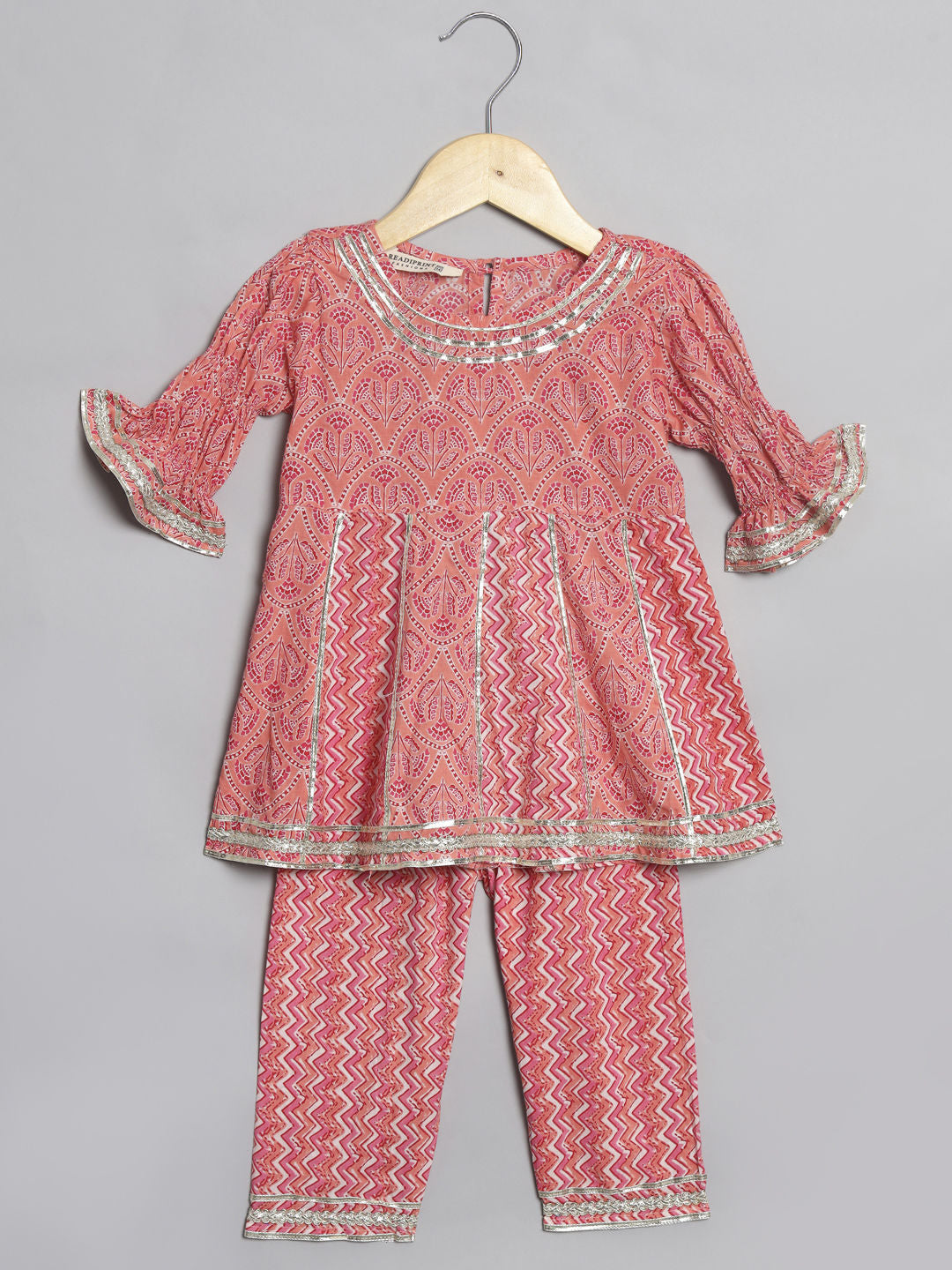 Anarkali Style Cotton Fabric Pink Color Kurti With Pyjama