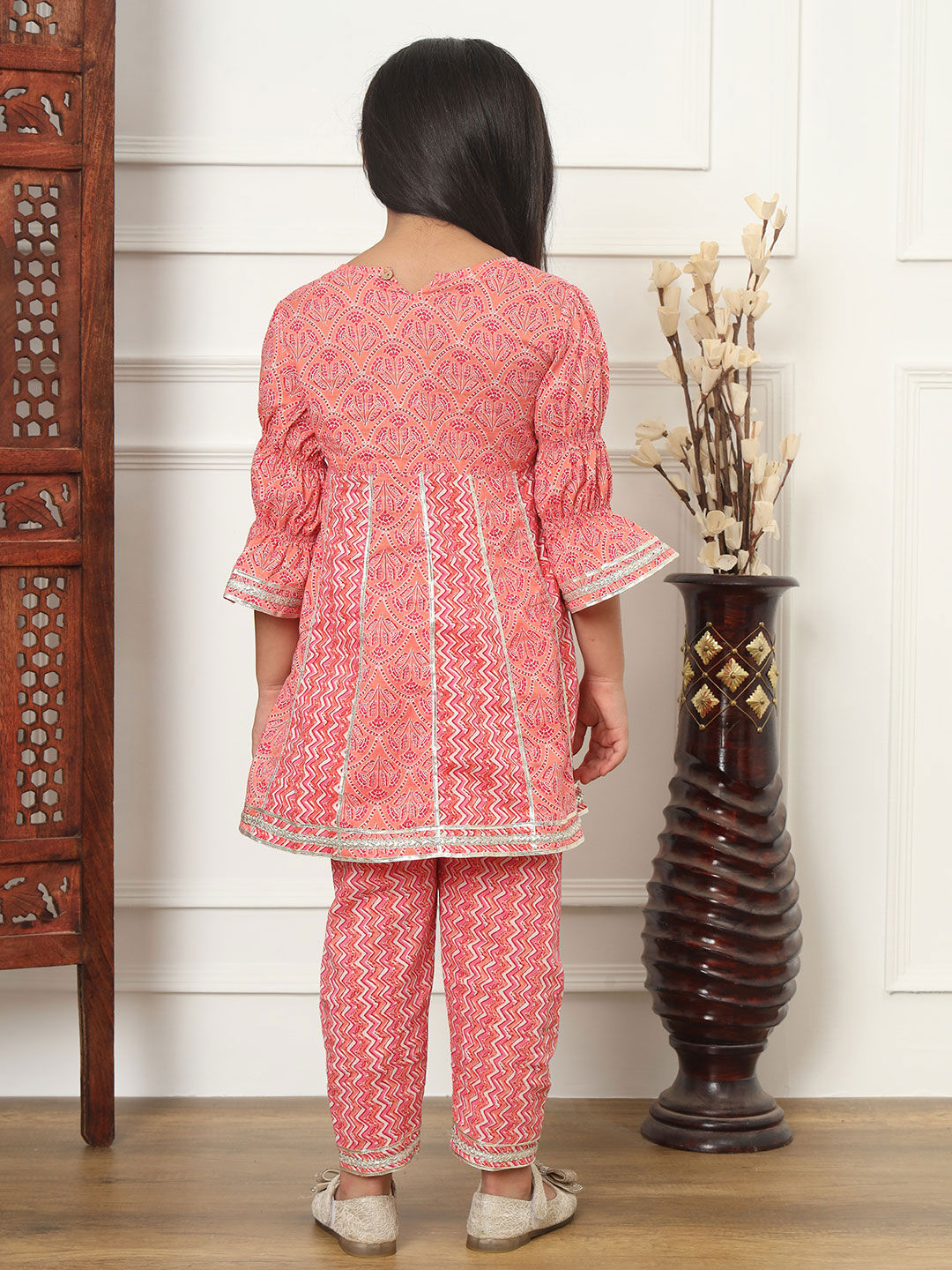 Anarkali Style Cotton Fabric Pink Color Kurti With Pyjama