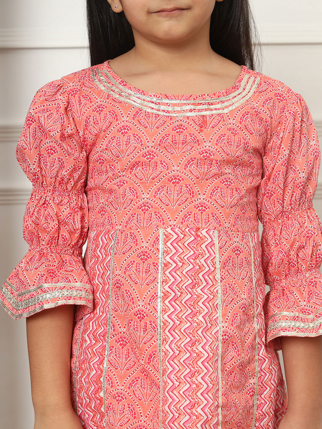 Anarkali Style Cotton Fabric Pink Color Kurti With Pyjama
