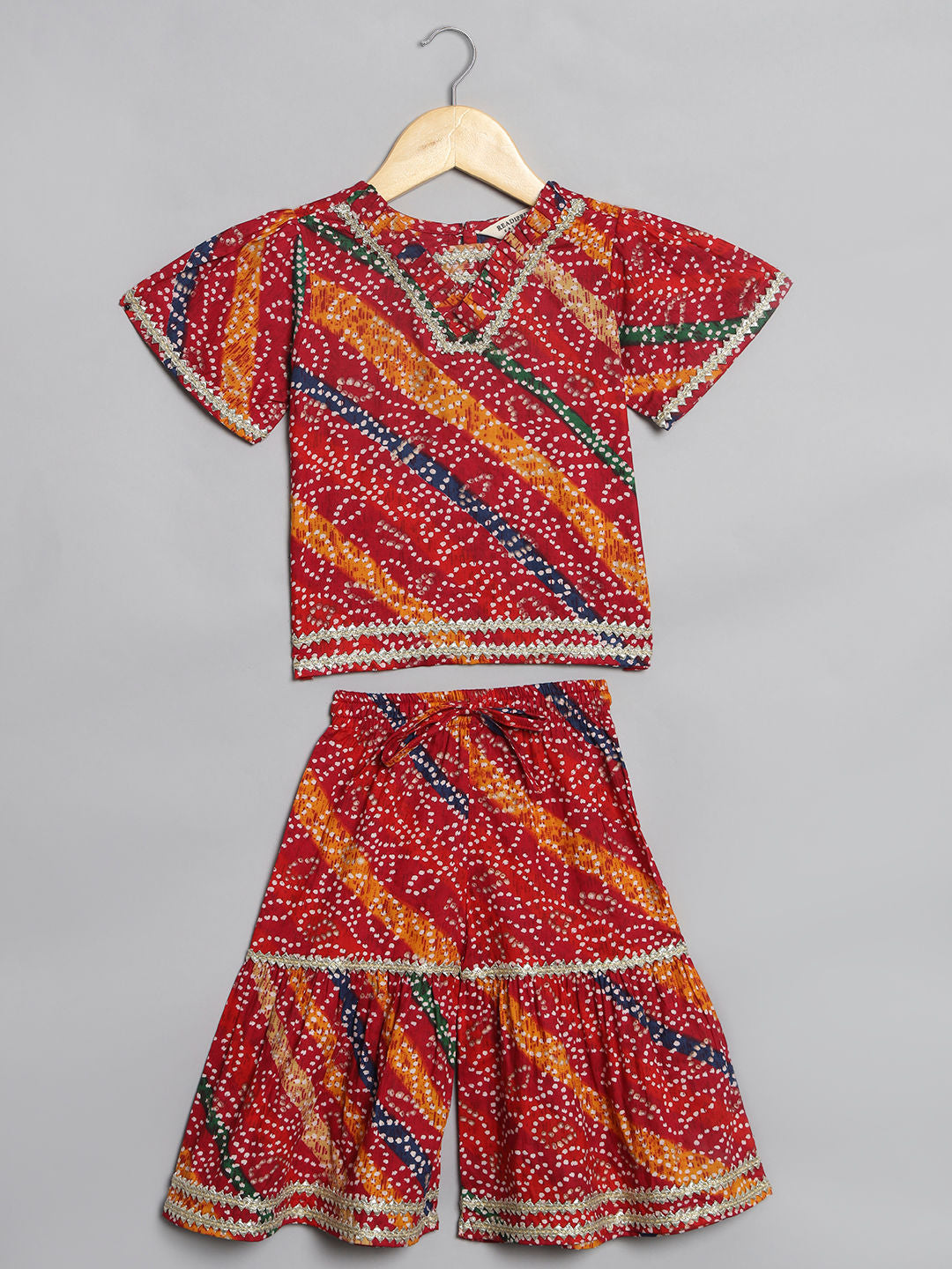 Straight Style Cotton Fabric Red Color Kurti And Sharara