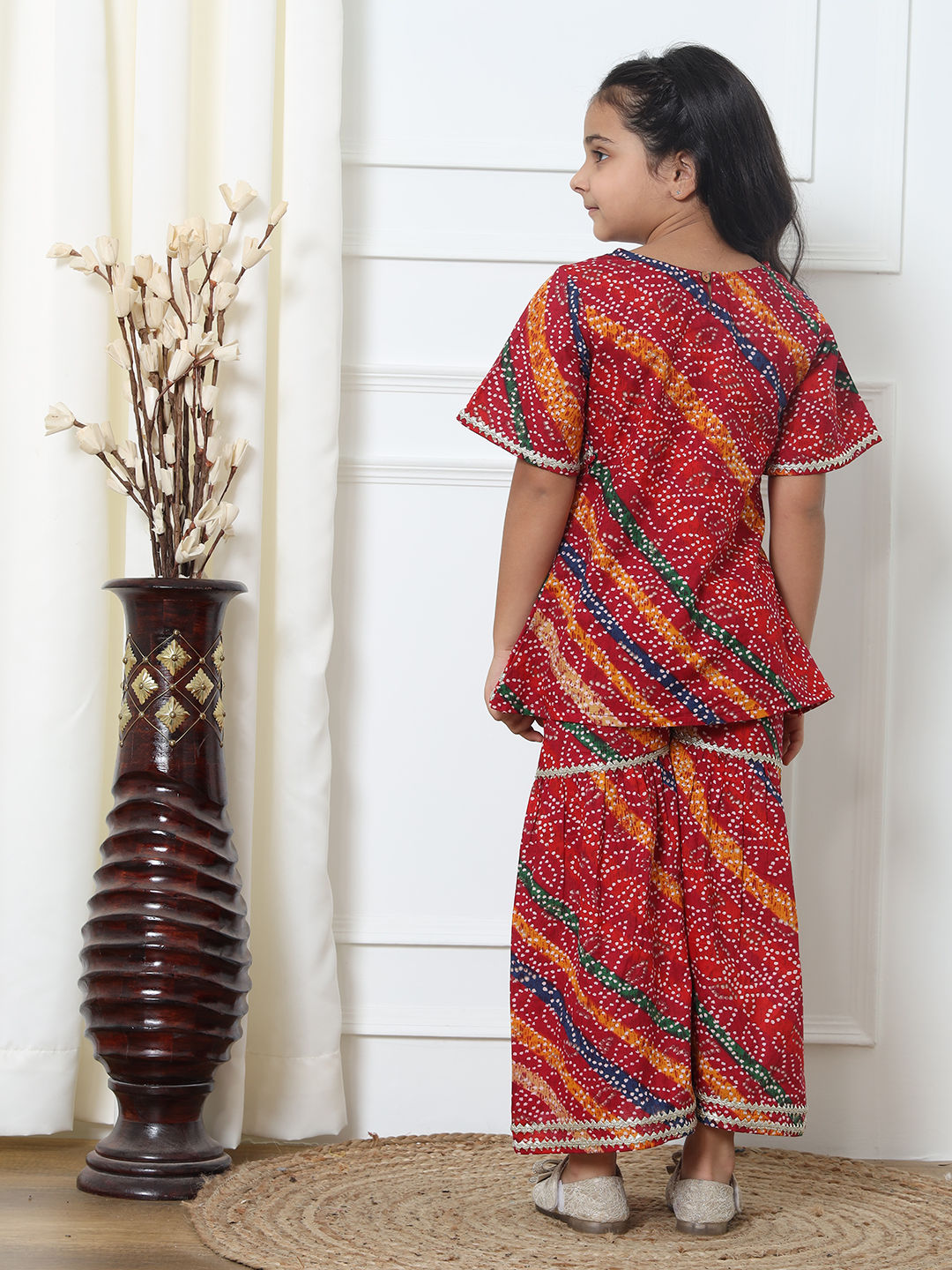 Straight Style Cotton Fabric Red Color Kurti And Sharara
