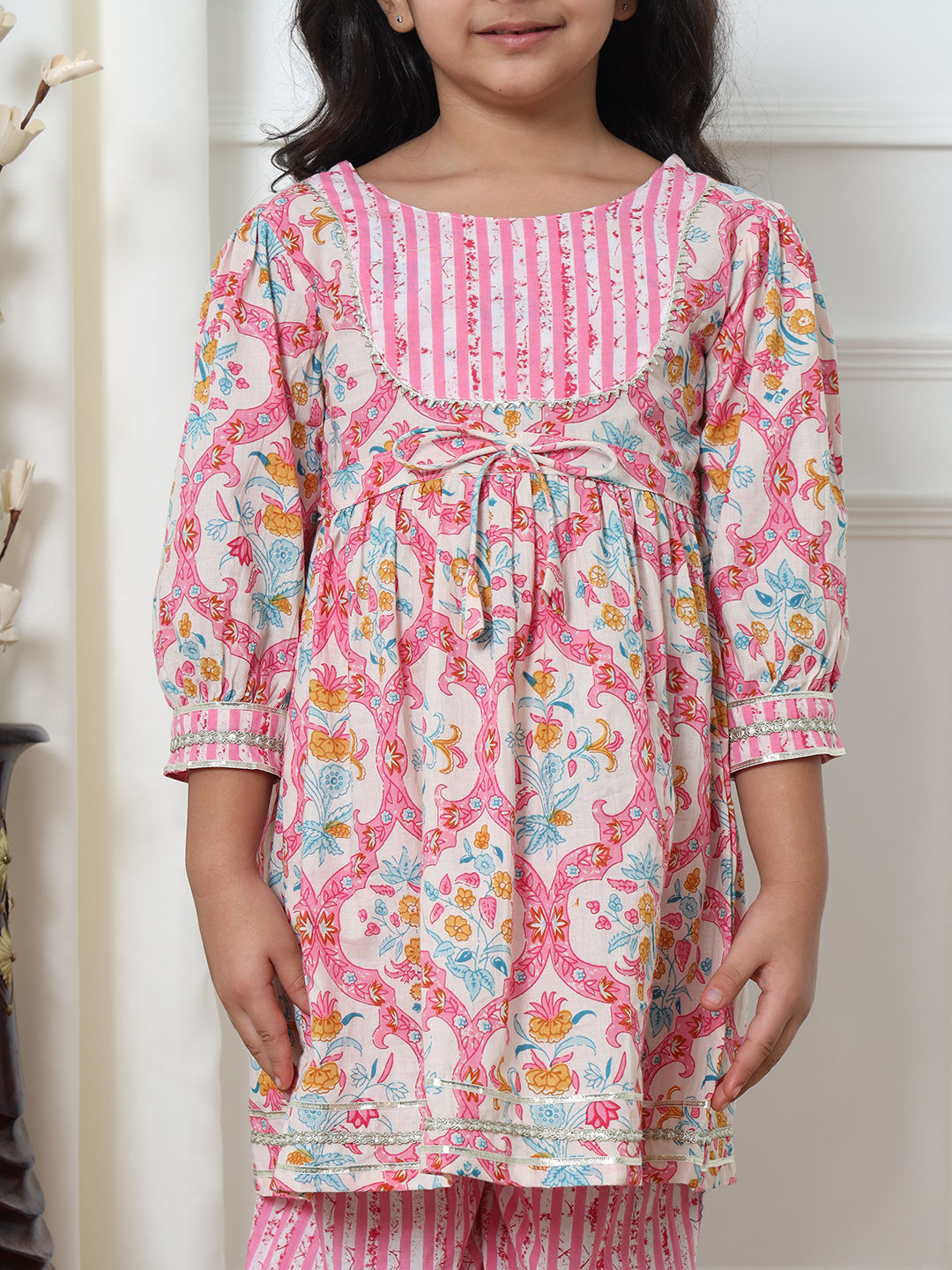 Frock Style Cotton Fabric Pink Color Kurti With Heram Pant