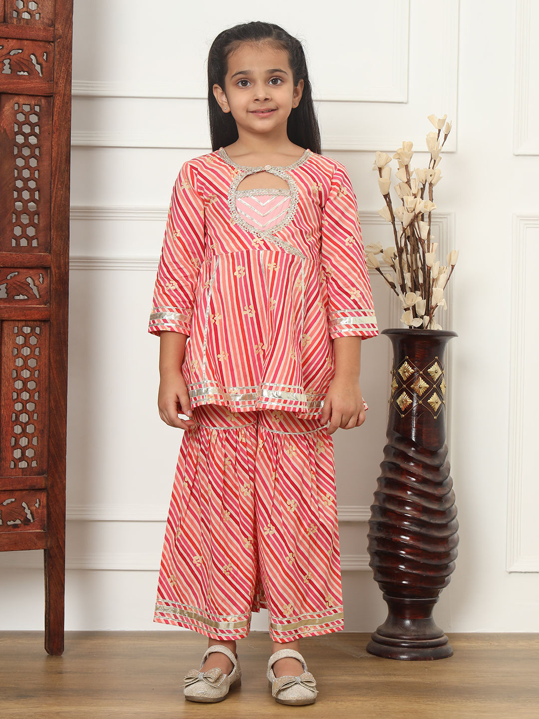 Frock Style Cotton Fabric Maroon Color Kurti And Sharara