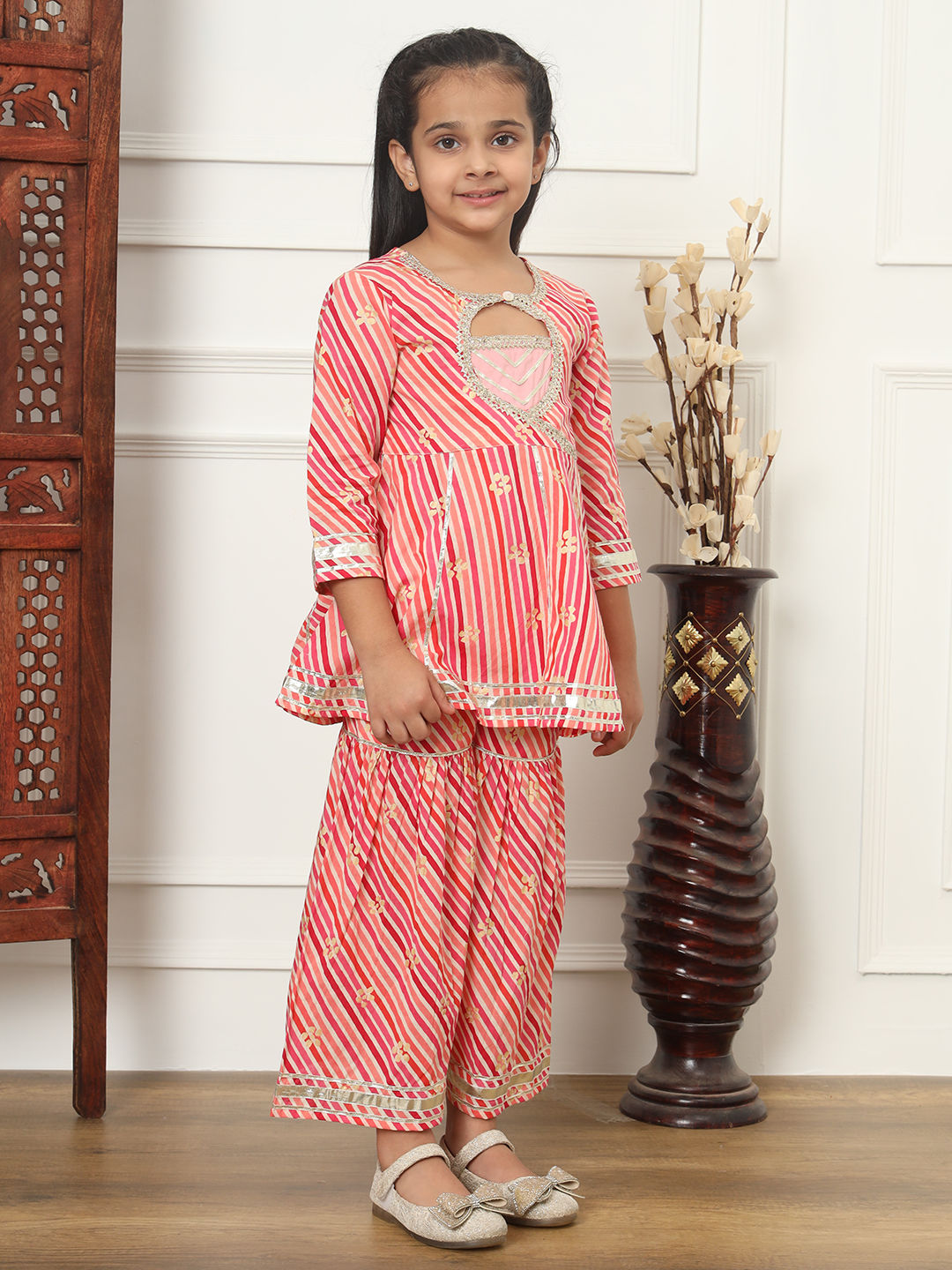 Frock Style Cotton Fabric Maroon Color Kurti And Sharara