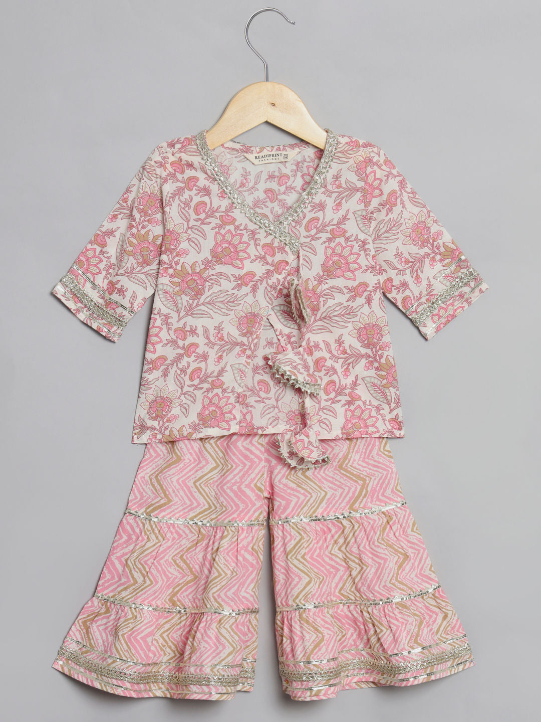 A Line Style Cotton Fabric Pink Color Kurti With Sharara