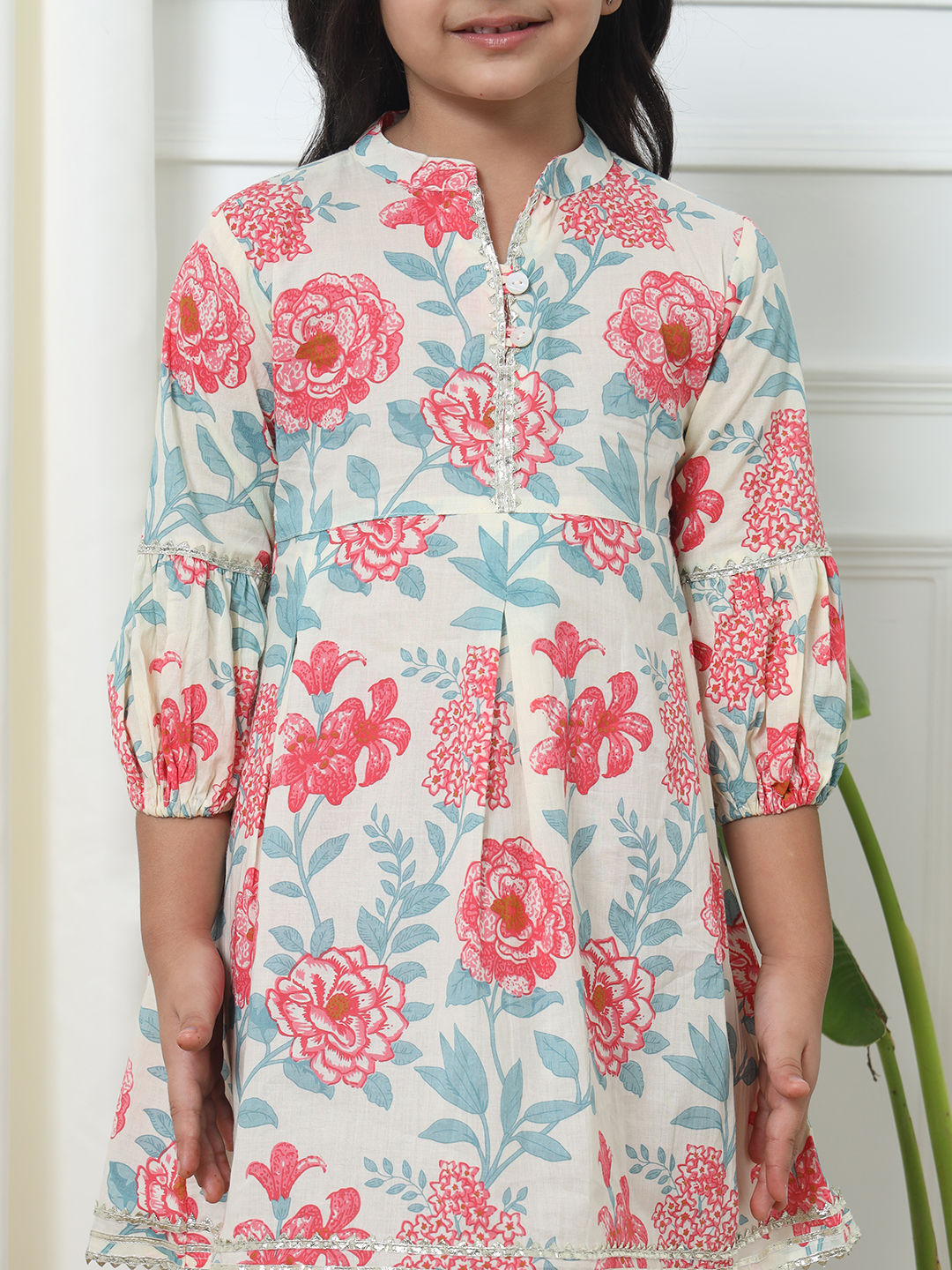 Frock Style Cotton Fabric Pink Color Kurti With Palazzo