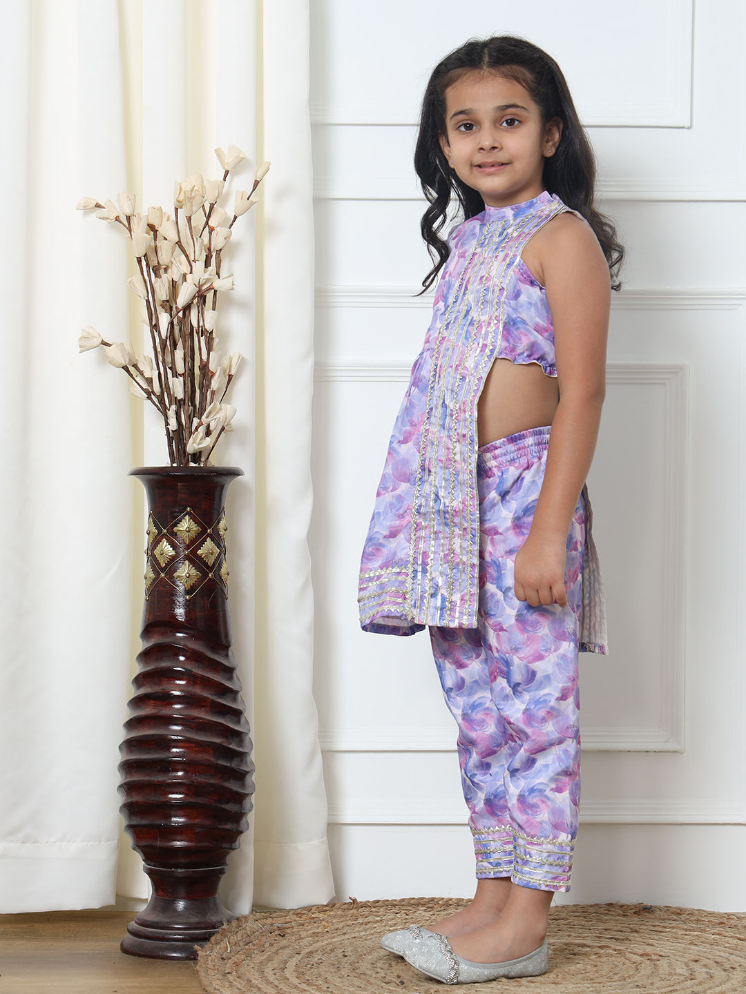 Frock Style Chinnon Fabric Blue Color Kurti With Pyjama