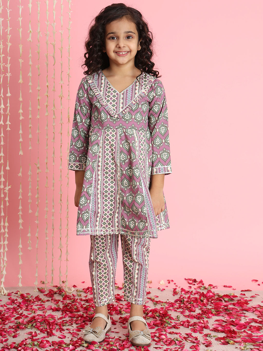 Frock Style Cotton Fabric Purple Color Kurti And Palazzo