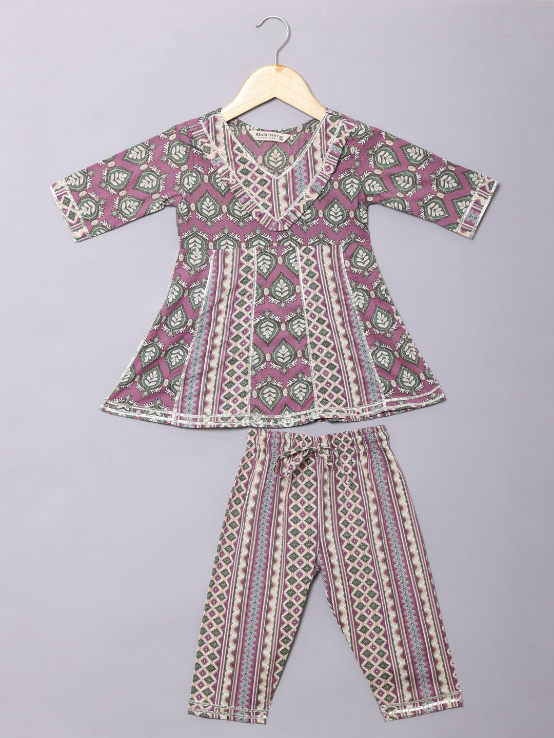 Frock Style Cotton Fabric Purple Color Kurti And Palazzo