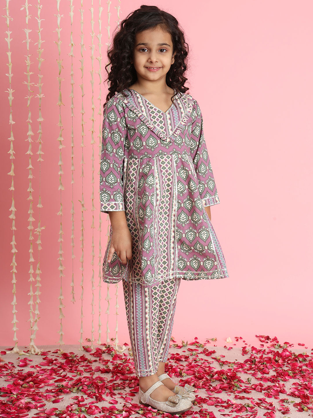 Frock Style Cotton Fabric Purple Color Kurti And Palazzo