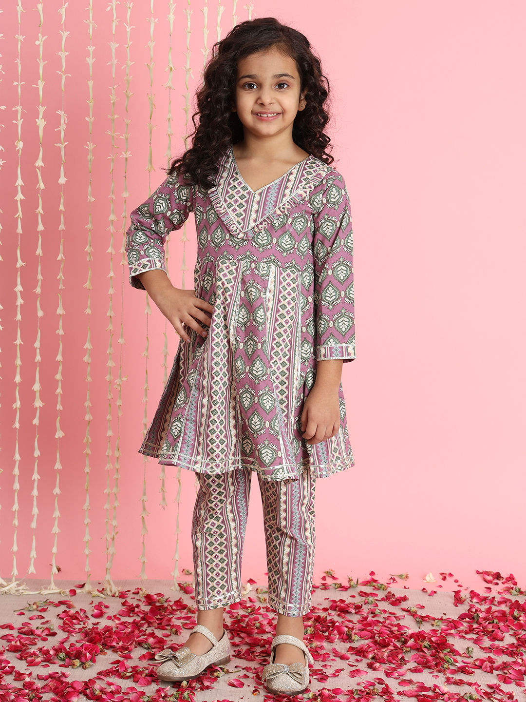 Frock Style Cotton Fabric Purple Color Kurti And Palazzo